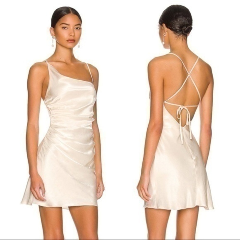 NWT Shona Joy La Lune Asymmetrical Bias Cowl Mini Dress in Cream